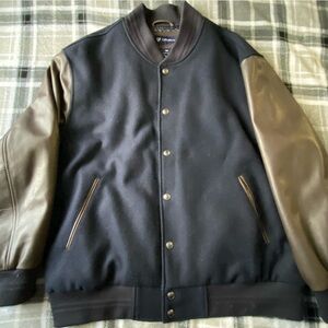 Bomber Jacket Navy blue with brown arms